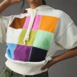 Anthropologie Daily Practice Colorblock Hoodie Womens XS White Casual Baggy